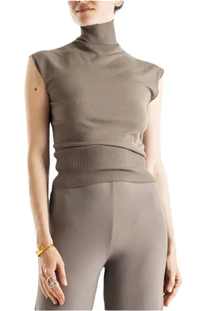 Rick Owens Strik, Dame, , XS, Polyester, Taupe Striktop med Turtleneck