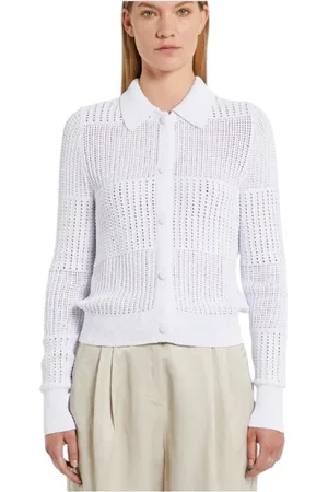 MARELLA Strik, Dame, Hvid, L, Uld, Hvid Cardigan Sweater Chic Forårskollektion