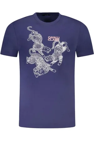 Roberto Cavalli Top, Herre, Blå, M, Bomuld, Premium bomulds T-shirt med fedt print