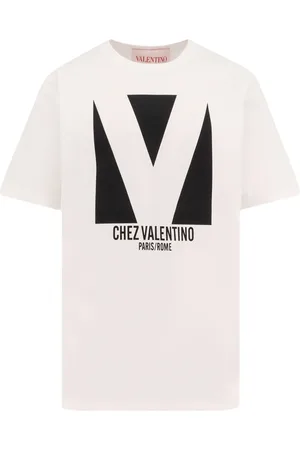 VALENTINO Top, Dame, Hvid, XS, Bomuld, Bomuld Crew-neck T-shirt med Print