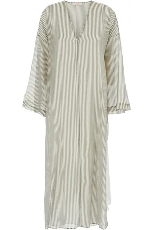 Jucca Kjole, Dame, Grøn, XS, Bomuld, Stribet V-udskæring Kaftan Kjole