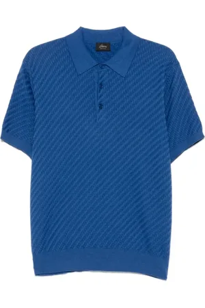 BRIONI Top, Herre, Blå, XL, Bomuld, Kongeblå Herringbone Polo Skjorte