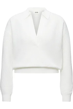 Drykorn Jakke, Dame, Hvid, M, Bomuld, Hvid Strik Pullover V-Hals Stil