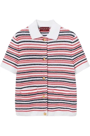 Gucci Bluser & Skjorter, Dame, Flerfarvet, S, Bomuld, Hvid Stribet Ribbet Trim Skjorte