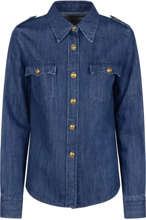 VALENTINO Bluser & Skjorter, Dame, Blå, XS, Denim, Denim VLogo Knap Skjorte Let Italien