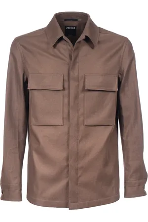 Ermenegildo Zegna Jakke, Herre, Brun, XL, Linned, Linned Overshirt med Membran