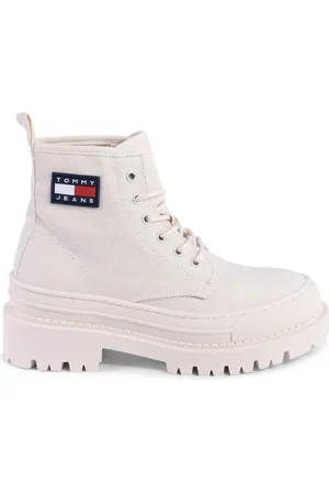Tommy Hilfiger Sko, Dame, Hvid, 38 EU, Bomuld, Beige Snørestøvler til anklen