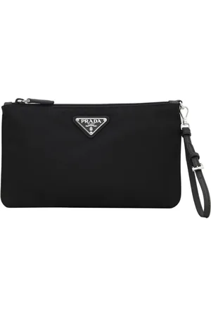Prada Taske, Dame, Sort, ONE SIZE, Nylon, Nylon Håndledstaske med Logo Plaque