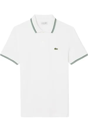 Lacoste Top, Herre, Hvid, 2XL, Bomuld, Klassisk Polo med Dekorative Kanter