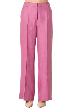 Max Mara Bukser, Dame, Lyserød, L, Linned, Linned Palazzo Bukser - Bouganville
