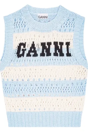 Ganni Top, Dame, Blå, XS, Bomuld, Klar Blå Stribet Vest Jakke