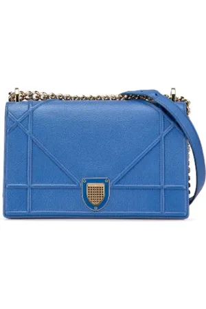 Dior Pre-owned, Dame, Blå, ONE SIZE, Uld, Pre-owned Laeder crossbody-tasker