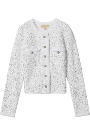 Michael Kors Strik, Dame, Hvid, M, Polyester, Paillet Cardigan Hvid Sweater