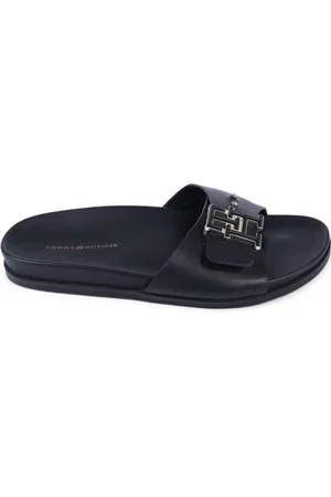 Tommy Hilfiger Sko, Dame, Sort, 42 EU, Læder, Sort Læder Spænde Sandaler