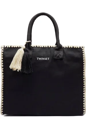 Twin-Set Taske, Dame, Sort, ONE SIZE, Bomuld, Kanvas Shopper Taske med Broderet Logo