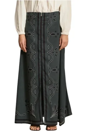 MARE DI LATTE Nederdel, Dame, Grå, L, Bomuld, Arabesque Print Lang Bomuld Nederdel
