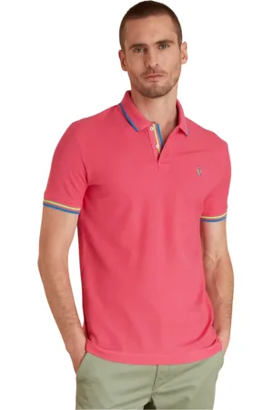 Vicomte A. Top, Herre, Lyserød, L, Bomuld, Polo med Fluorescerende Detaljer