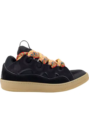 Lanvin Sko, Herre, Sort, 43 EU, Polyester, Sorte Sneakers med Logo og Syede Profiler