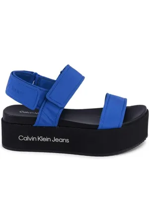 Calvin Klein Sko, Dame, Blå, 38 EU, Uld, Blå Platform Sandaler To Strop