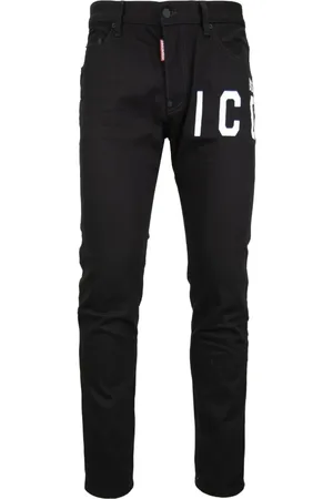 Dsquared2 Jeans, Herre, Sort, XL, Bomuld, Mænds Knappes Jeans med Brand Logo