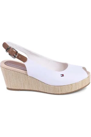 Tommy Hilfiger Sko, Dame, Hvid, 39 EU, Bomuld, Hvid Kilehæl Sandaler