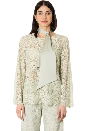 D.EXTERIOR Bluser & Skjorter, Dame, Grøn, S, Bomuld, Blondebluse med bælte - Giada