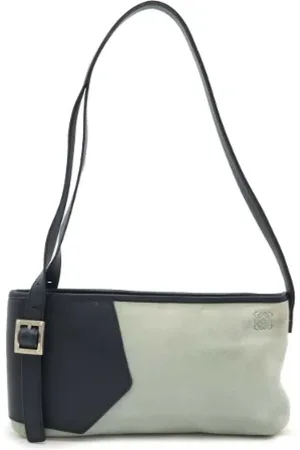 Loewe Pre-owned, Dame, Blå, ONE SIZE, Uld, Pre-owned Ruskind skuldertasker