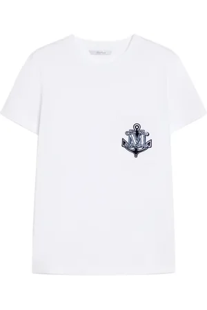 Max Mara Top, Dame, Hvid, S, Bomuld, Broderet Monogram Hvid T-shirts og Polos