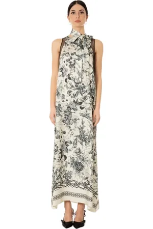 SIMONA CORSELLINI Kjole, Dame, Sort, M, Uld, Fantasiprint kjole med rund hals