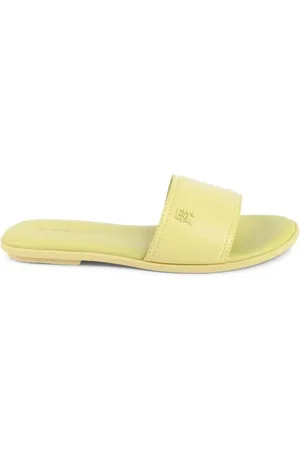 Tommy Hilfiger Sko, Dame, Gul, 39 EU, Læder, Gul Læder Slide Sandaler Casual Wear