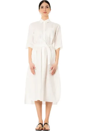 Maison Margiela Kjole, Dame, Hvid, L, Linned, Linnedkjole - Hvid, Krave, Lommer