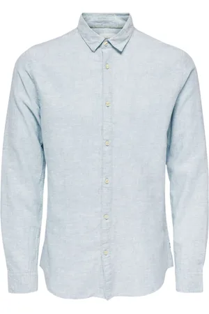 Only & Sons Skjorte, Herre, Blå, 2XL, Linned, Linnedskjorte til afslappet liv