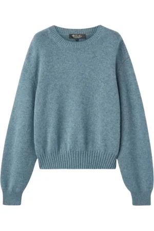 Loro Piana Strik, Dame, Blå, S, Uld, Kashmir Crewneck Sweater med Puffed Sleeves