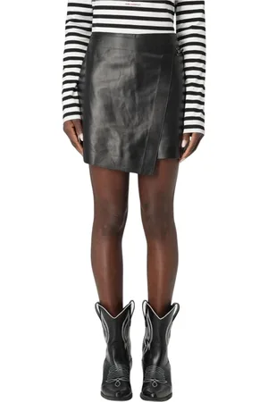 Karl Lagerfeld Nederdel, Dame, Sort, S, Læder, Læder Wrap Mini Nederdel