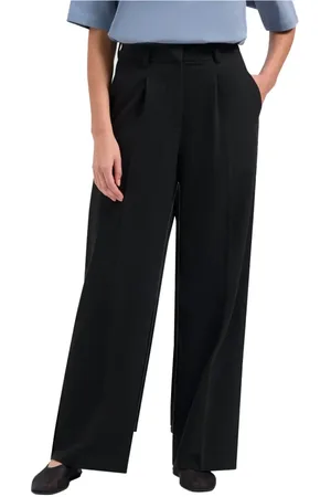 OLAF HUSSEIN Bukser, Dame, Sort, M, Polyester, Skræddersyede Brede Benbukser Sort Elegant Moderne Stil