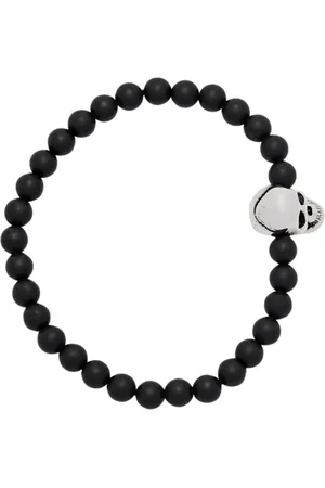 Alexander McQueen Tilbehør, Dame, Sort, ONE SIZE, Skull Charm Onyx Perlearmbånd