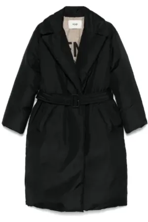 Fendi Frakke, Dame, Sort, S, Polyester, Sort Broderet Frakke med Bælte