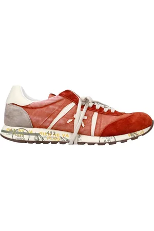 Premiata Sko, Herre, Rød, 41 EU, Rød Orange Stof Sneakers Lucy