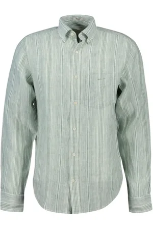 GANT Skjorte, Herre, Grøn, 2XL, Stribet hørskjorte