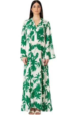 Max Mara Kjole, Dame, Grøn, XL, Silkekjole med mønster i hvid grøn