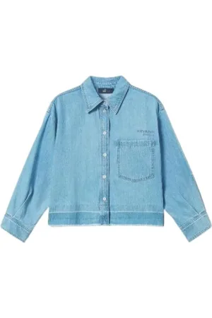 Twin-Set Bluser & Skjorter, Dame, Blå, XS, Denim, Studded denim skjorte med logo broderi