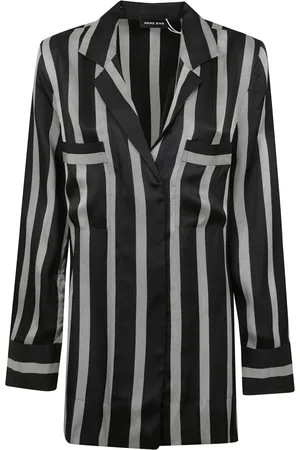 ANINE BING Bluser & Skjorter, Dame, Sort, M, Uld, Silke vertikal stribet bluse Lynette