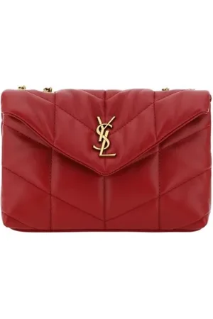 Saint Laurent Taske, Dame, Rød, ONE SIZE, Uld, Quiltet Chevron Puffer Skuldertaske
