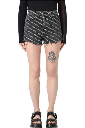 Alexander Wang Shorts, Dame, Grå, W27, Denim, Logo Print Denim Shorts