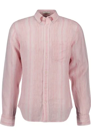 GANT Skjorte, Herre, Lyserød, 2XL, Stribet hørskjorte
