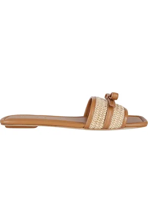 Stuart Weitzman Sko, Dame, Brun, 39 EU, Læder, Hassel Læder og Raffia Slide