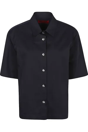 Thelatest Bluser & Skjorter, Dame, Blå, L, Uld, Blå Jewel Button Skjorte