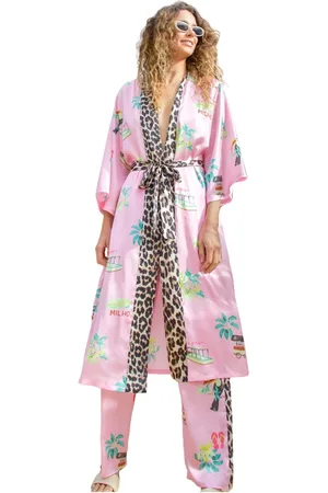 Crās Bluser & Skjorter, Dame, Lyserød, L, Polyester, Hawaii Print Kimono