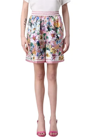 Dolce & Gabbana Shorts, Dame, Flerfarvet, 2XS, Farverige Blomstret Silke Shorts