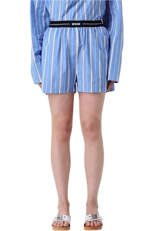 Msgm Shorts, Dame, Blå, S, Højtaljede Plisserede Shorts i Blå